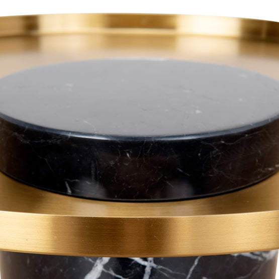 Marcela 40cm Round Brushed Gold Side Table - Black Marble Side Table NY-Core   