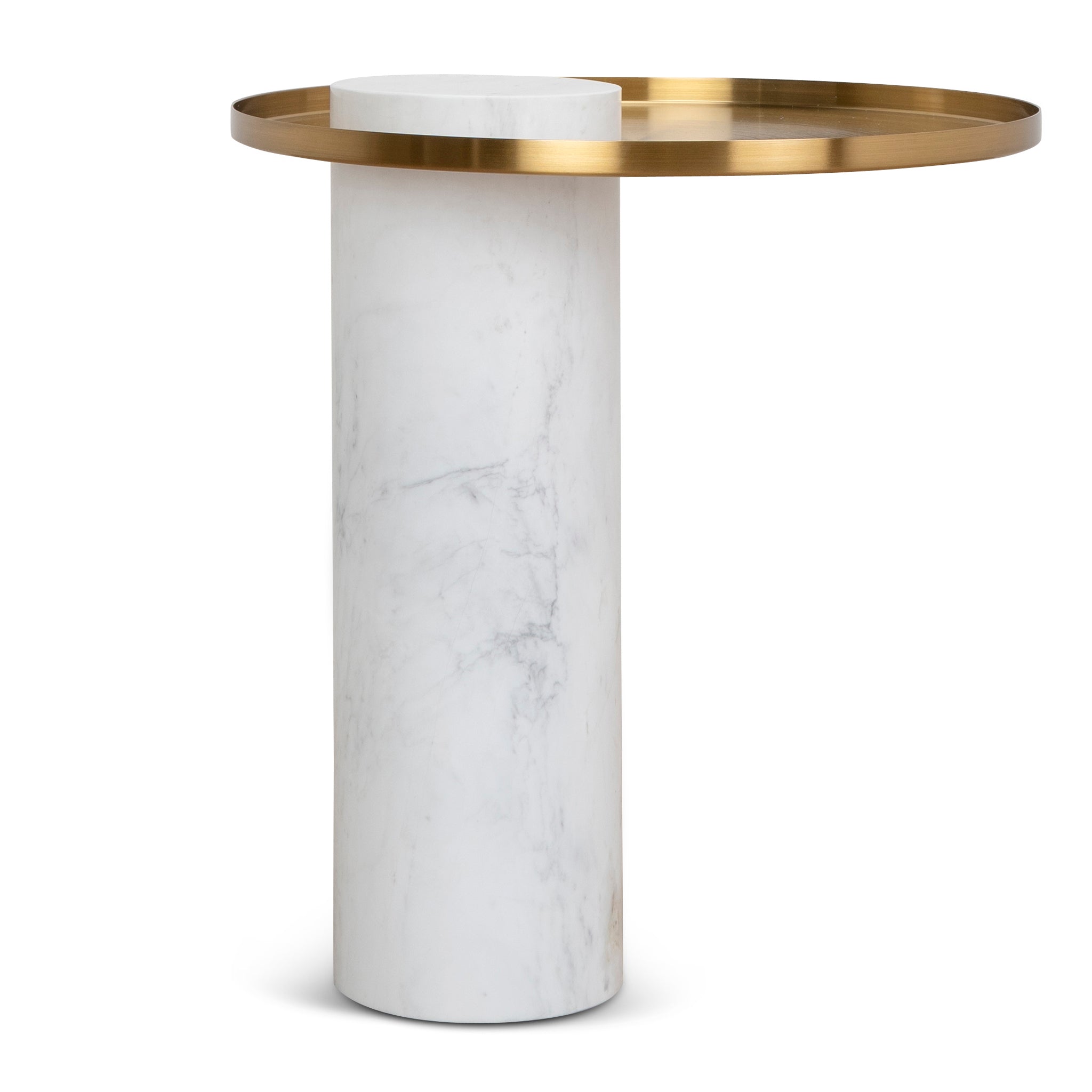 Marcela 40cm Round Brushed Gold Side Table - Marble Side Table NY-Core   