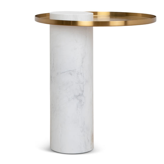 Marcela 40cm Round Brushed Gold Side Table - Carrara Marble Side Table NY-Core   