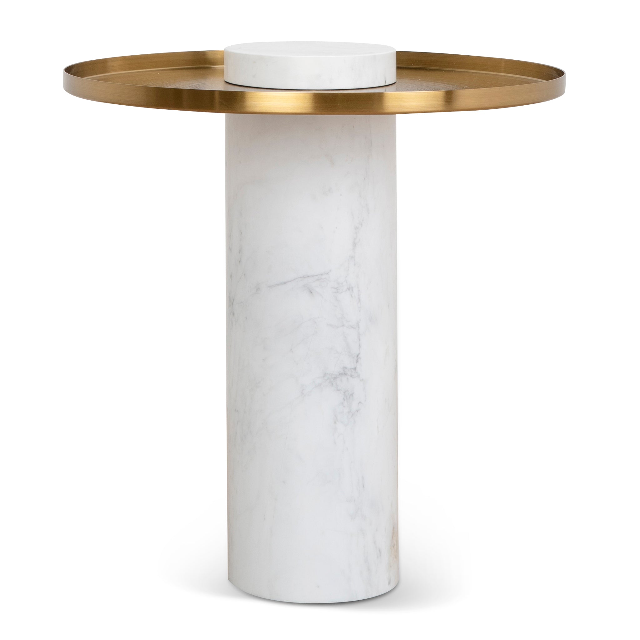 Marcela 40cm Round Brushed Gold Side Table - Marble Side Table NY-Core   