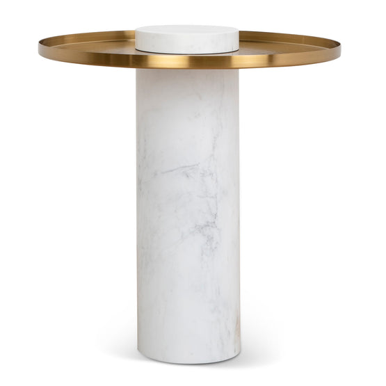 Marcela 40cm Round Brushed Gold Side Table - Carrara Marble Side Table NY-Core   