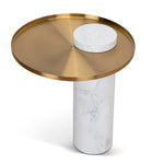 Marcela 40cm Round Brushed Gold Side Table - Carrara Marble Side Table NY-Core   