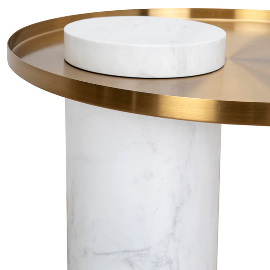 Marcela 40cm Round Brushed Gold Side Table - Carrara Marble Side Table NY-Core   