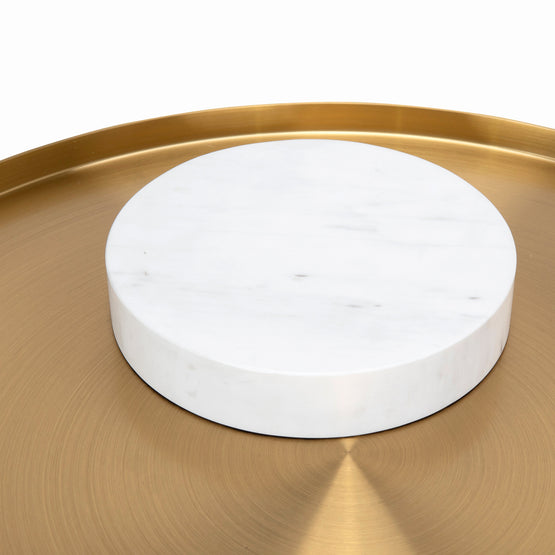 Marcela 40cm Round Brushed Gold Side Table - Carrara Marble Side Table NY-Core   