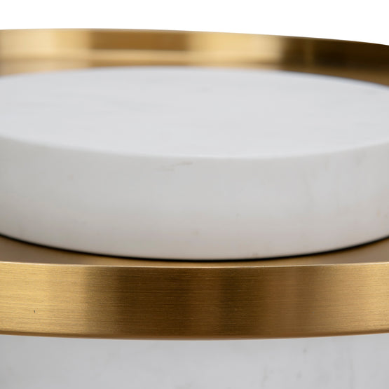 Marcela 40cm Round Brushed Gold Side Table - Carrara Marble Side Table NY-Core   