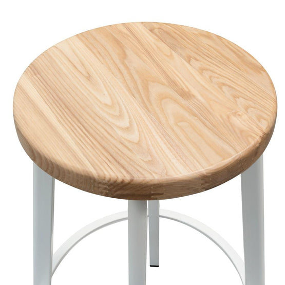 Ex Display - James 65cm Natural Timber Seat Bar Stool - White Frame Bar Stool New Home-Core   