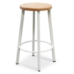 Ex Display - James 65cm Natural Timber Seat Bar Stool - White Frame Bar Stool New Home-Core   