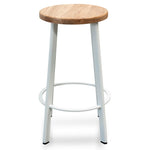 Ex Display - James 65cm Natural Timber Seat Bar Stool - White Frame Bar Stool New Home-Core   