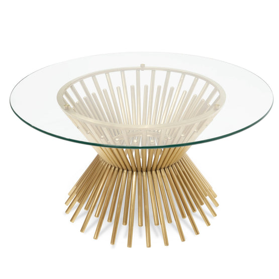 Ex Display - Sassy 90cm Round Glass Coffee Table - Brushed Gold Base Coffee Table Blue Steel Metal-Core   