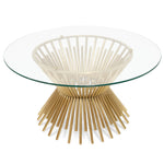 Ex Display - Sassy 90cm Round Glass Coffee Table - Brushed Gold Base Coffee Table Blue Steel Metal-Core   