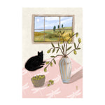 A Cat And Olives, by Lia Nell Wall Art Gioia-Local 40x60cm Framed Canvas Gold