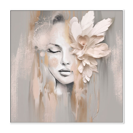 Beige Petal, By Bella Eve Wall Art Gioia-Local 50x50cm Framed Canvas White