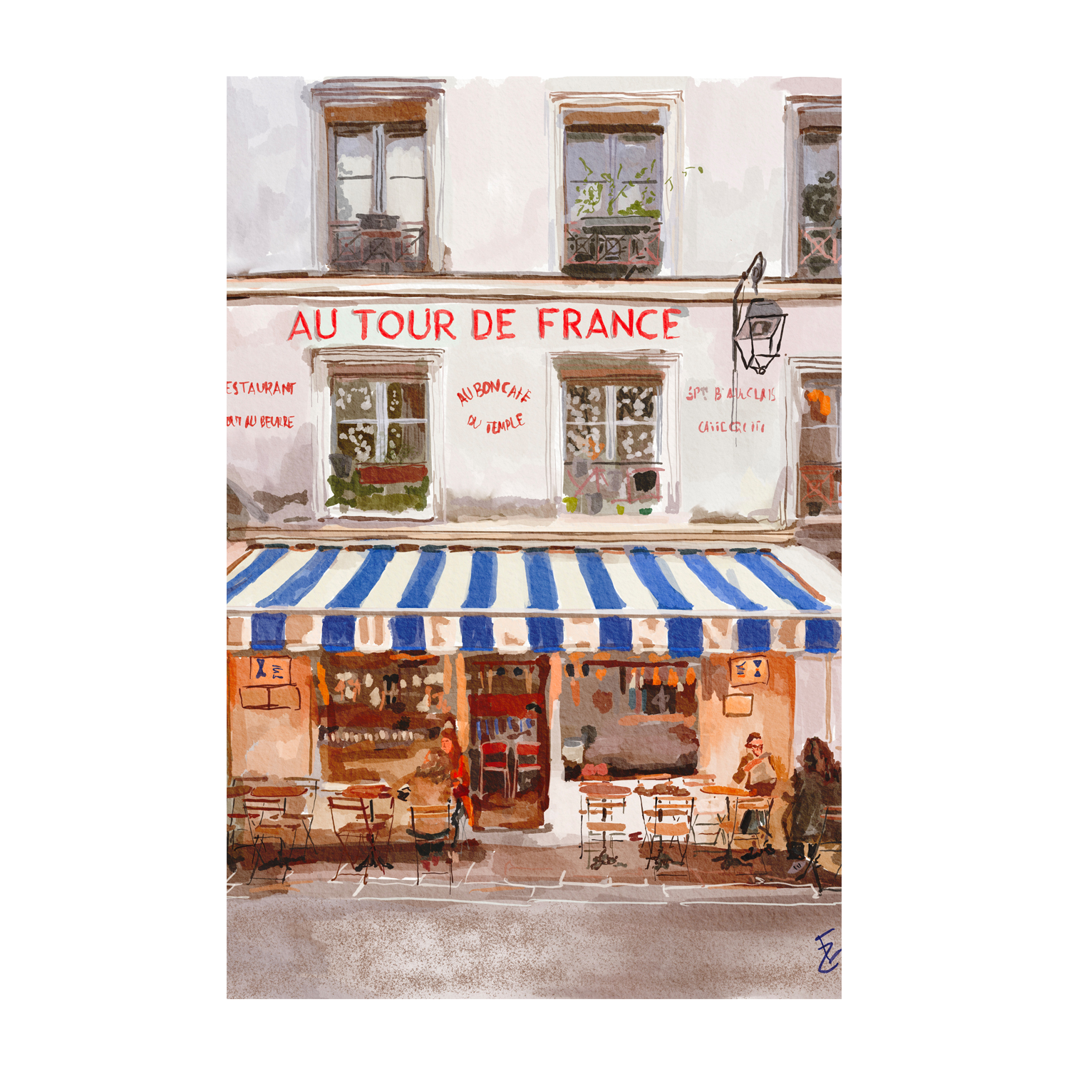 French Bistro, By Ekaterina Zagorska Wall Art Gioia-Local 40x60cm Framed Canvas Gold