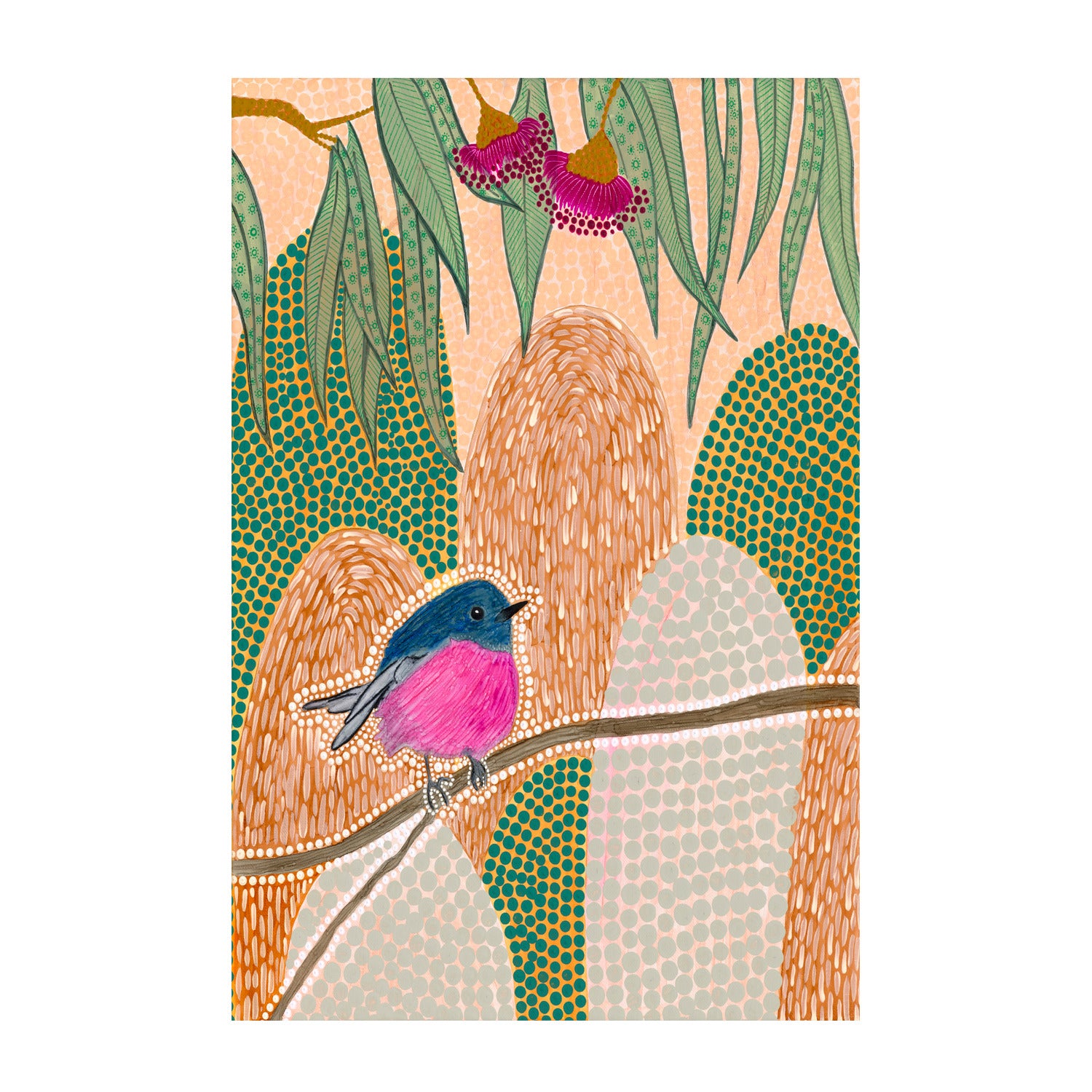 Pink Robin, By Domica Hill Wall Art Gioia-Local 40x60cm Framed Canvas Gold