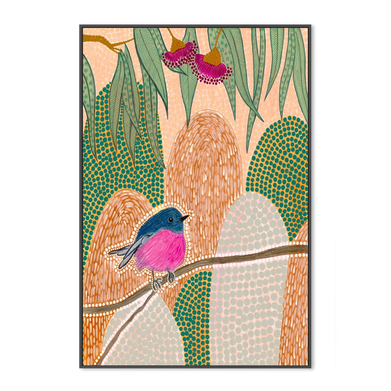 Pink Robin, By Domica Hill Wall Art Gioia-Local 40x60cm Framed Canvas Black