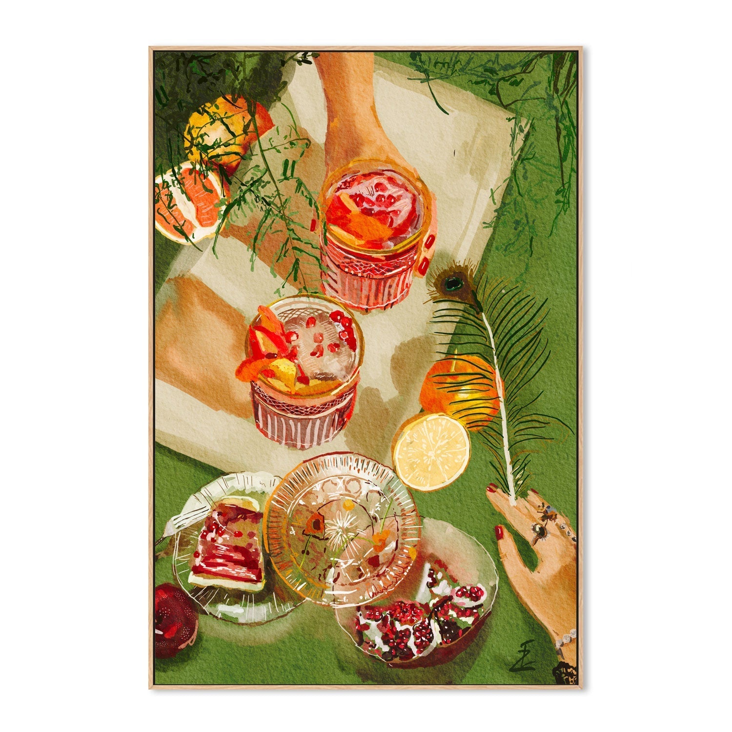 Pomegrante Cocktails, By Ekaterina Zagorska Wall Art Gioia-Local 40x60cm Framed Canvas Oak