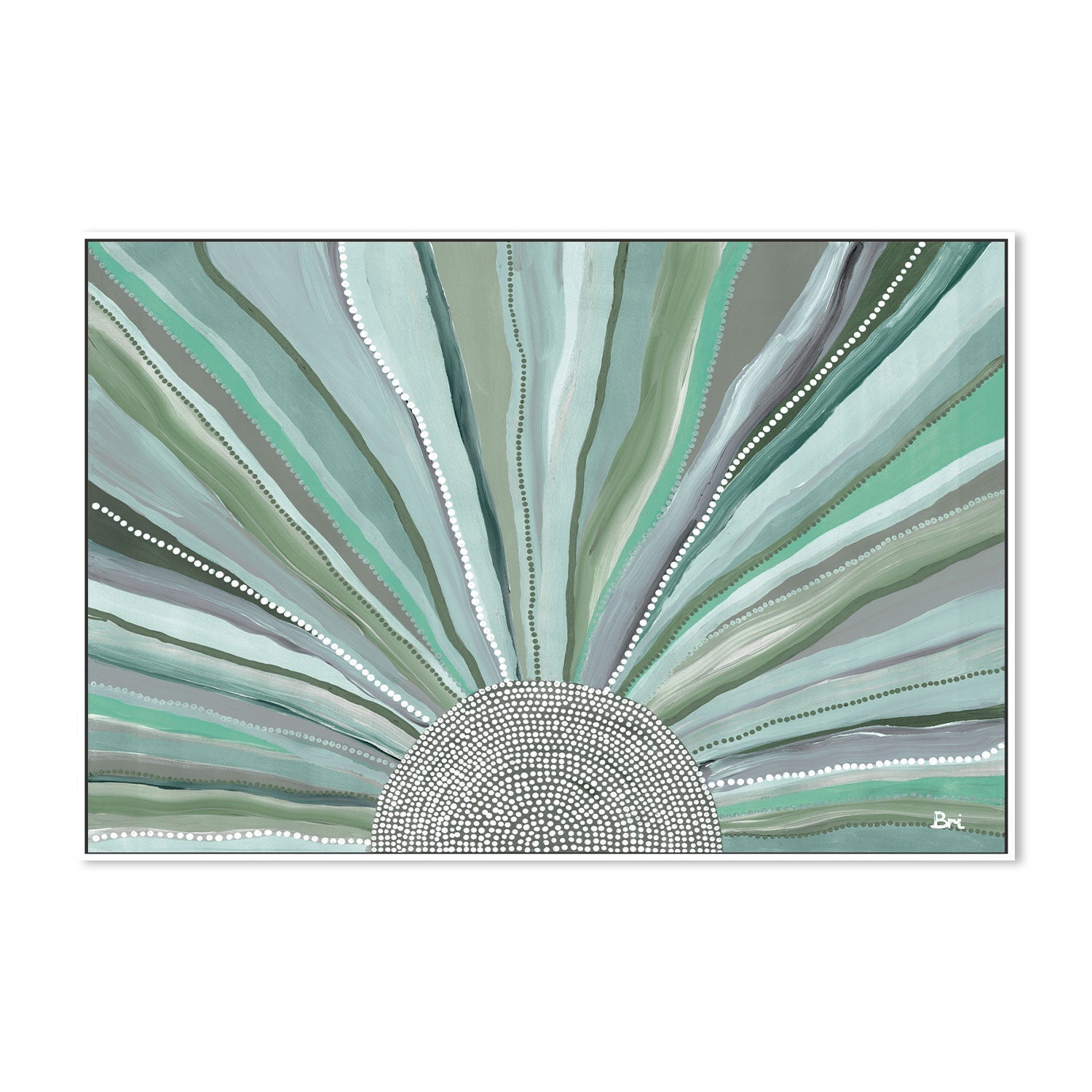 Rising Sun, Green Tones, By Bri Chelman Wall Art Gioia-Local 40x60cm Framed Canvas White