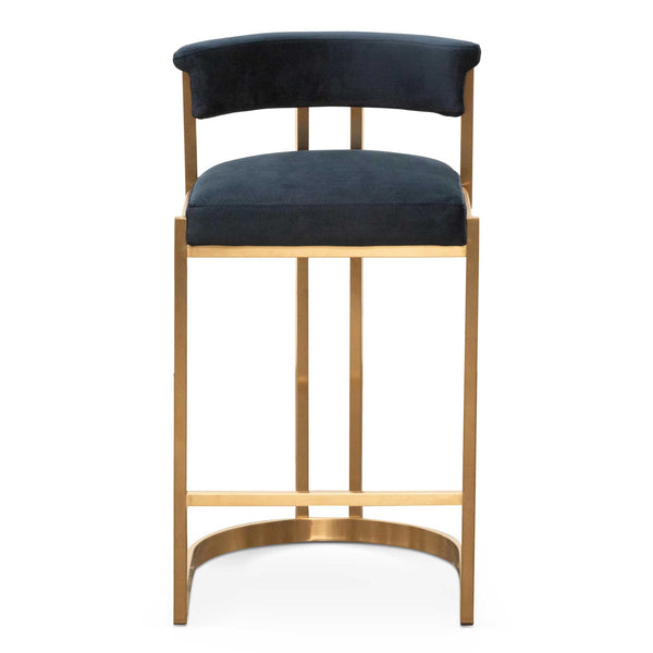 Adela Indigo Velvet Bar Stool - Golden Base | Interior Secrets