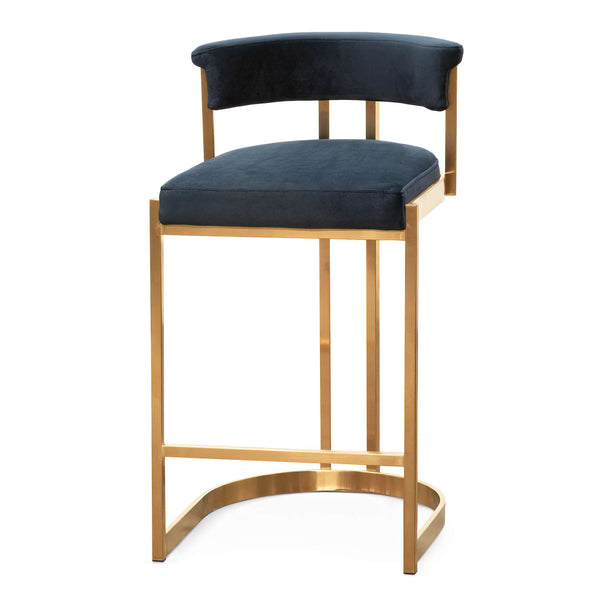 Adela Indigo Velvet Bar Stool - Golden Base | Interior Secrets