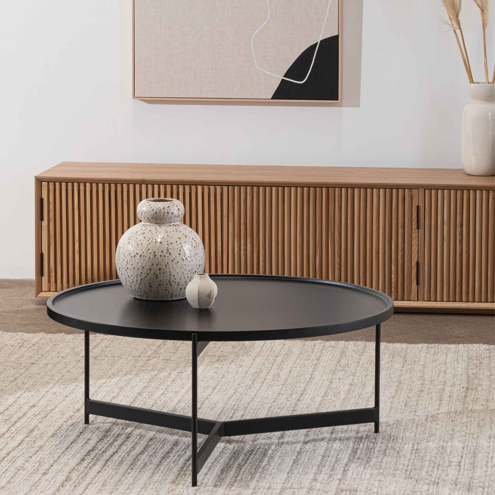 Burton 90cm Round Coffee Table Matte Black Interior Secrets