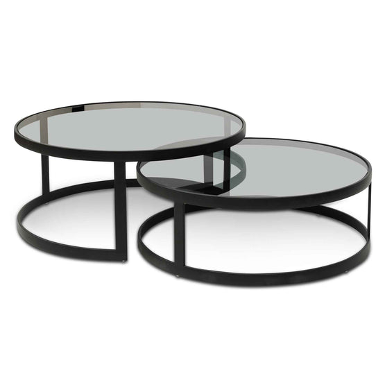 Ex Display - Sweeney Nested Grey Glass Coffee Table - Black Base Coffee Table K Steel-Core   