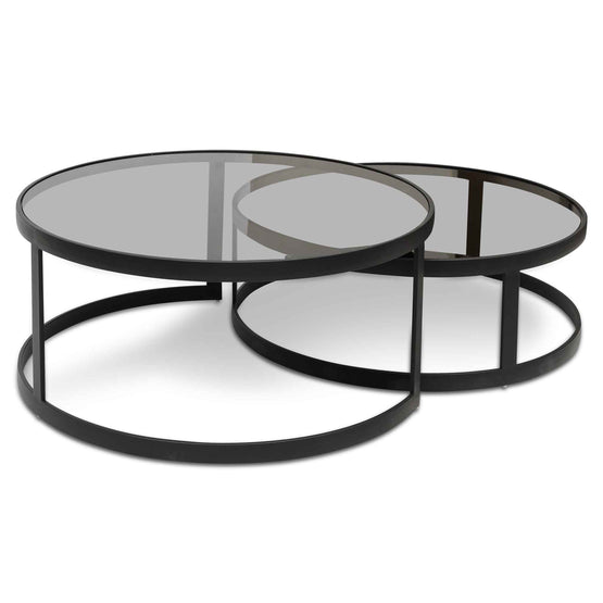 Ex Display - Sweeney Nested Grey Glass Coffee Table - Black Base Coffee Table K Steel-Core   