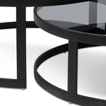 Ex Display - Sweeney Nested Grey Glass Coffee Table - Black Base Coffee Table K Steel-Core   