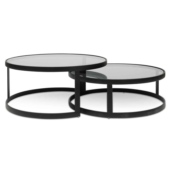 Ex Display - Sweeney Nested Grey Glass Coffee Table - Black Base Coffee Table K Steel-Core   