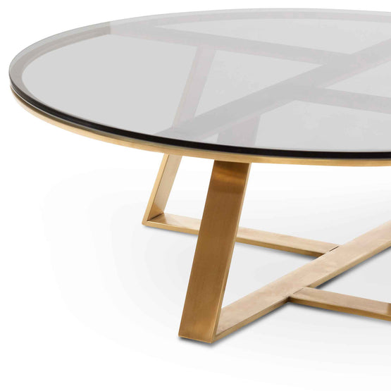 Ex Display - Ritter 100cm Round Grey Glass Coffee Table - Gold Base Coffee Table K Steel-Core   