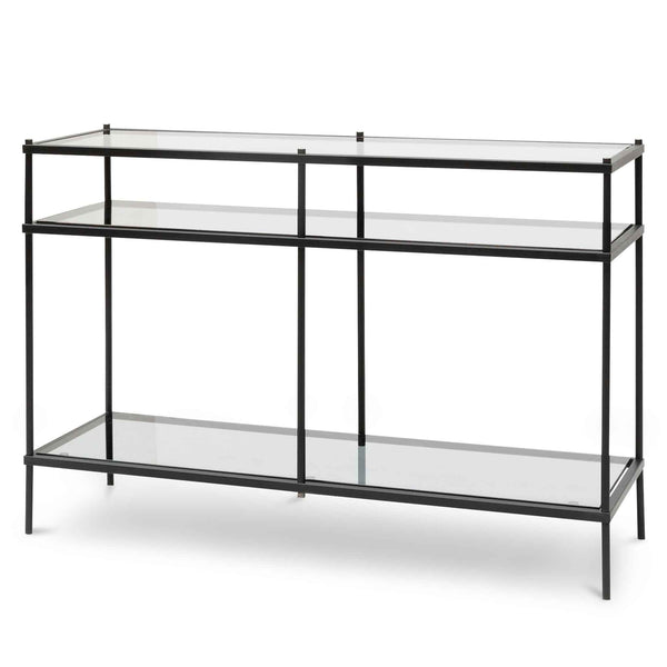 Trevino 1.2m Grey Glass Console Table - Black Base | Interior Secrets