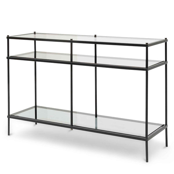 Trevino 1.2m Grey Glass Console Table - Black Base | Interior Secrets