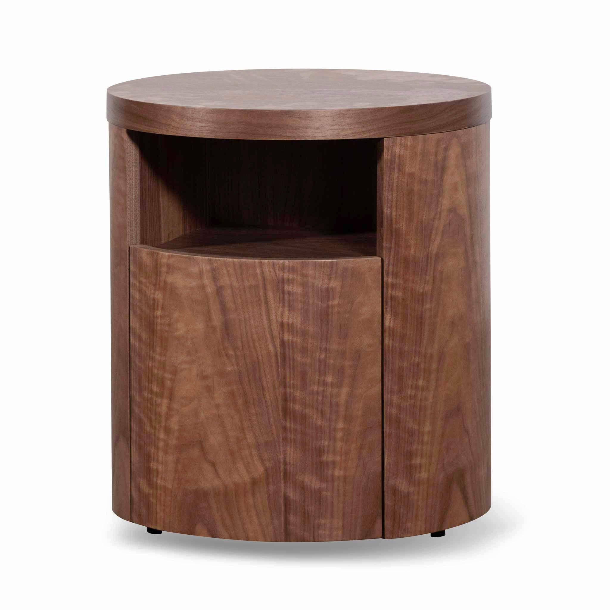 Round timber outlet bedside table