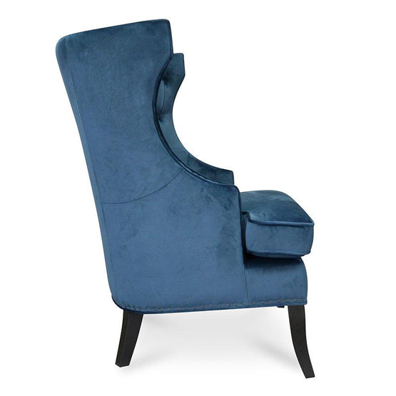 Cecilia Wingback Armchair - Navy Blue Velvet - Last One Wingback Chair Casa-Core   